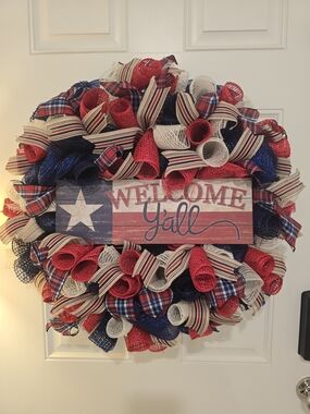 Welcome Y'all Red, White & Blue Holiday Wreath Texas
